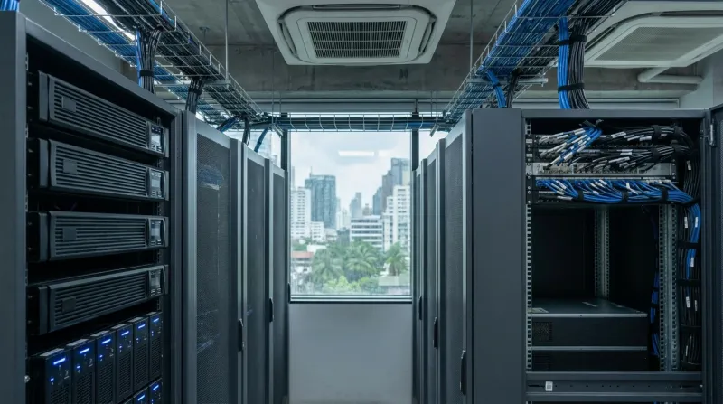 Power and server equipment arranged in a technical equipment room