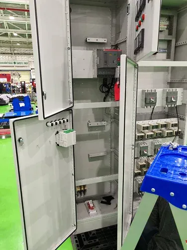 Open electrical cabinet with fitted wiring and control equipment