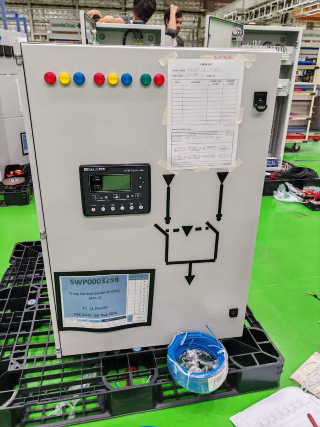 Electrical control cabinet with indicator lamps and meters